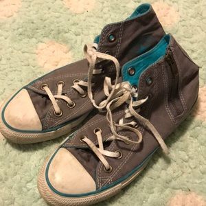 Teal and gray zip up converse shoes